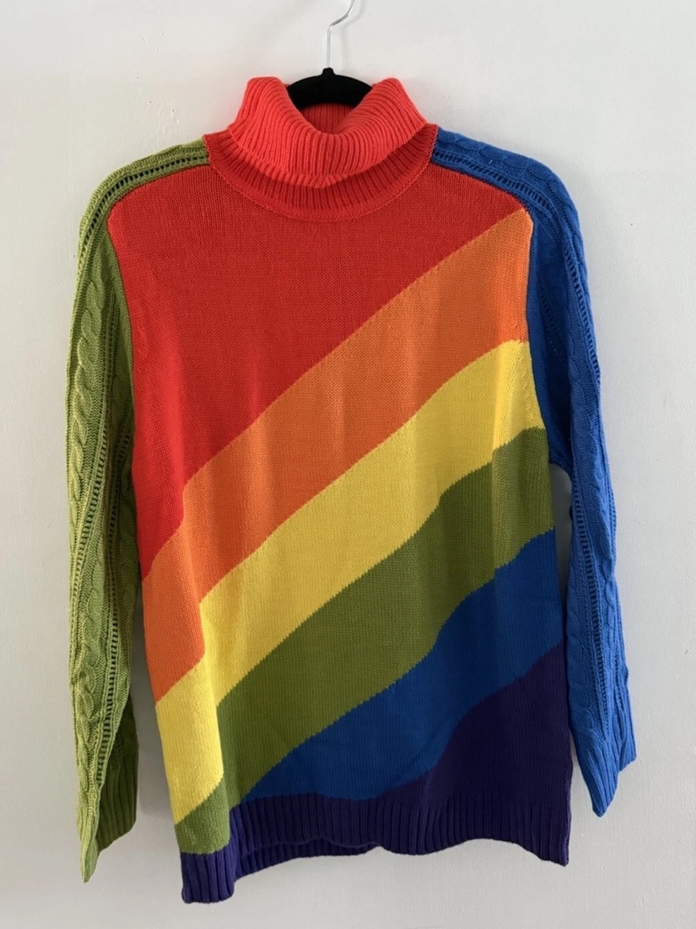Colorful Rainbow Striped Turtleneck Sweater